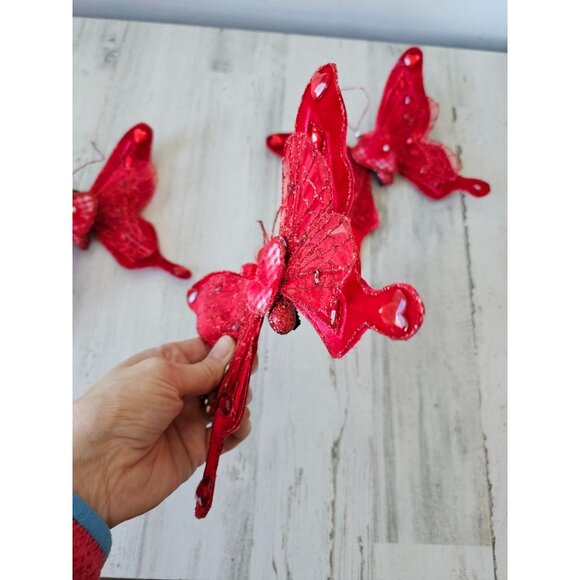 Katherine's collection gingham glitter butterfly clip Valentine red beaded decor - Picture 7 of 11